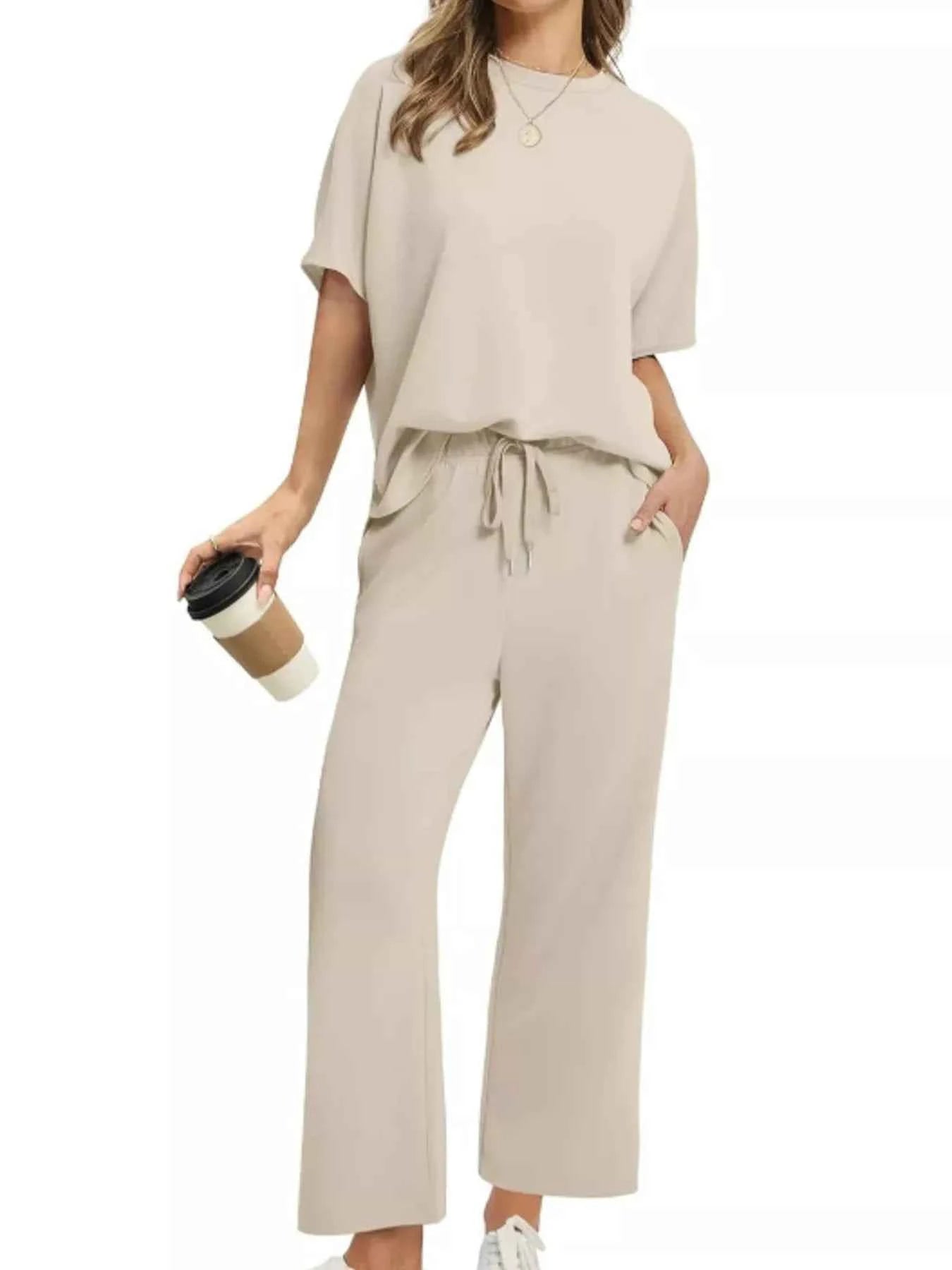 Full Size Round Neck Short Sleeve Top and Pants Set Plus Size Apricot 230bc36ebd2e4909b675a249aa292e7a-Max-Origin
