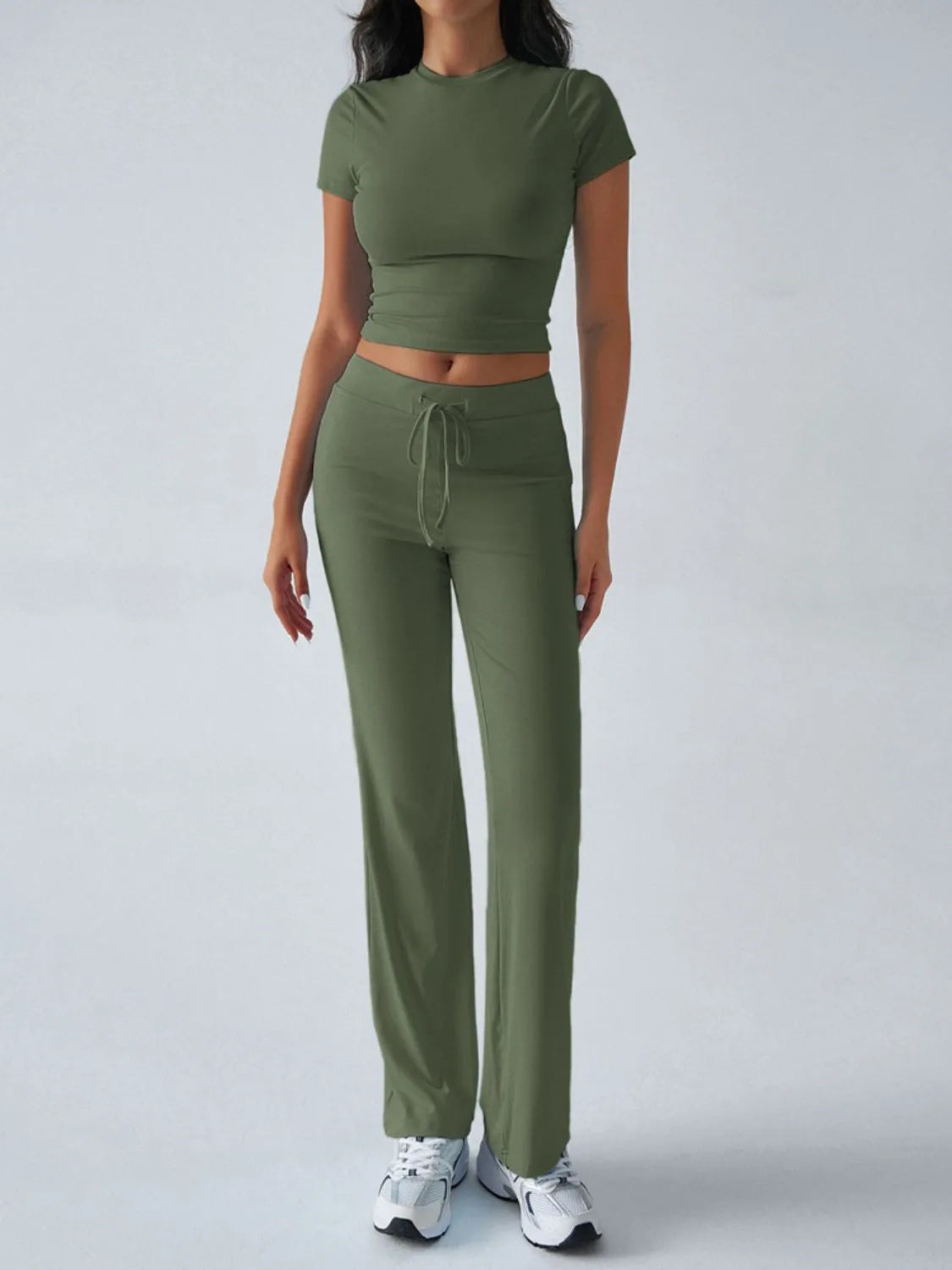 Round Neck Short Sleeve Top and Pants Set Moss 23327a88-da35-4a8e-afbb-3337f2369e3e-Max-Origin