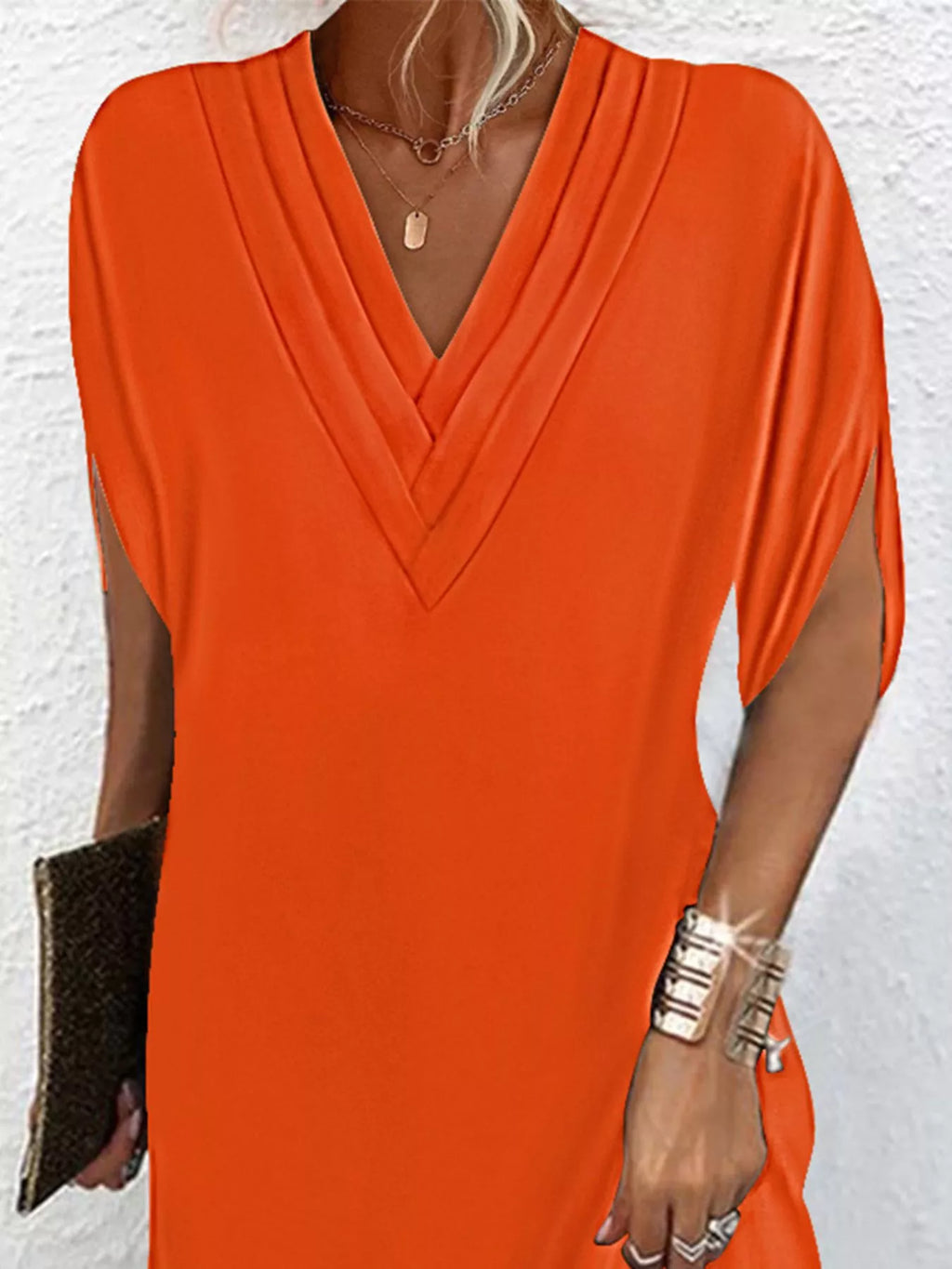 Full Size V-Neck Slit Sleeve Mini Dress Plus Size 233f9ebf-8c06-4690-b900-25940f674655-Max-Origin