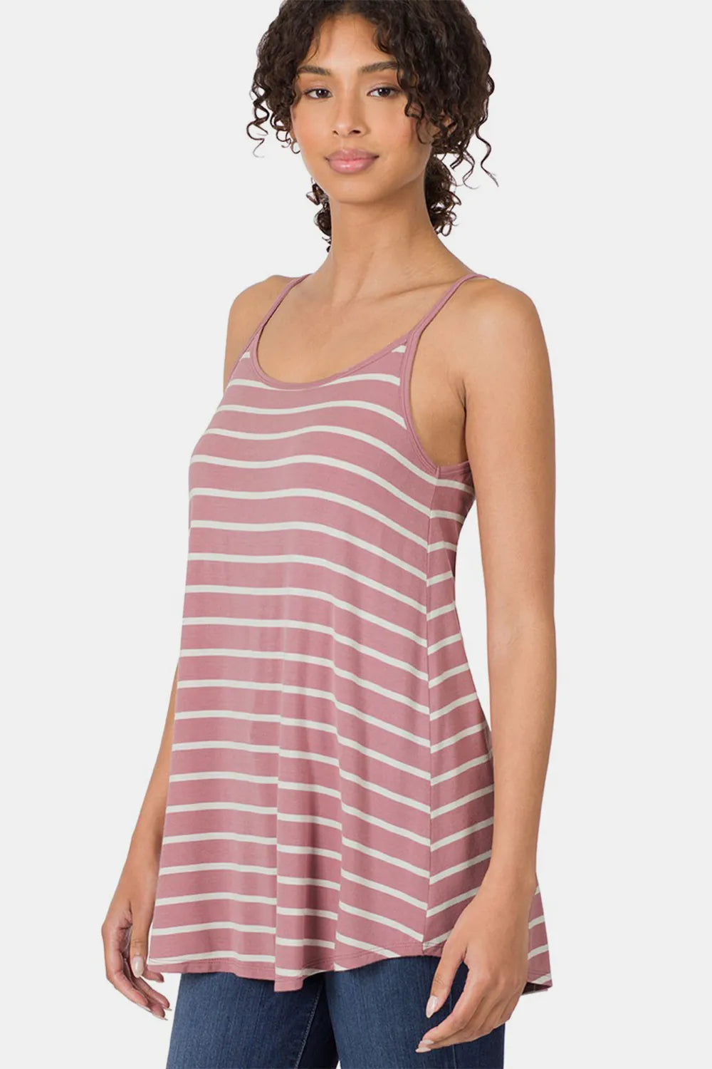 Zenana Striped Curved Hem Cami LT ROSE IVORY 233fe0ed-92be-4dcd-ab1c-59a98a7a4a9c-Max