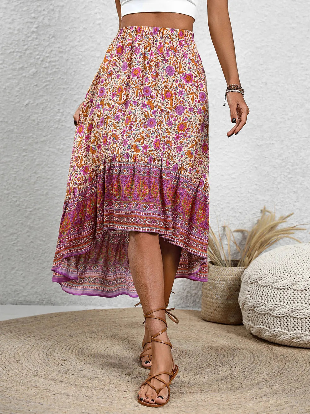 Perfee High-Low Elastic Waist Skirt 23490f72-e5ef-4cff-89ce-f0015118cb89-Max