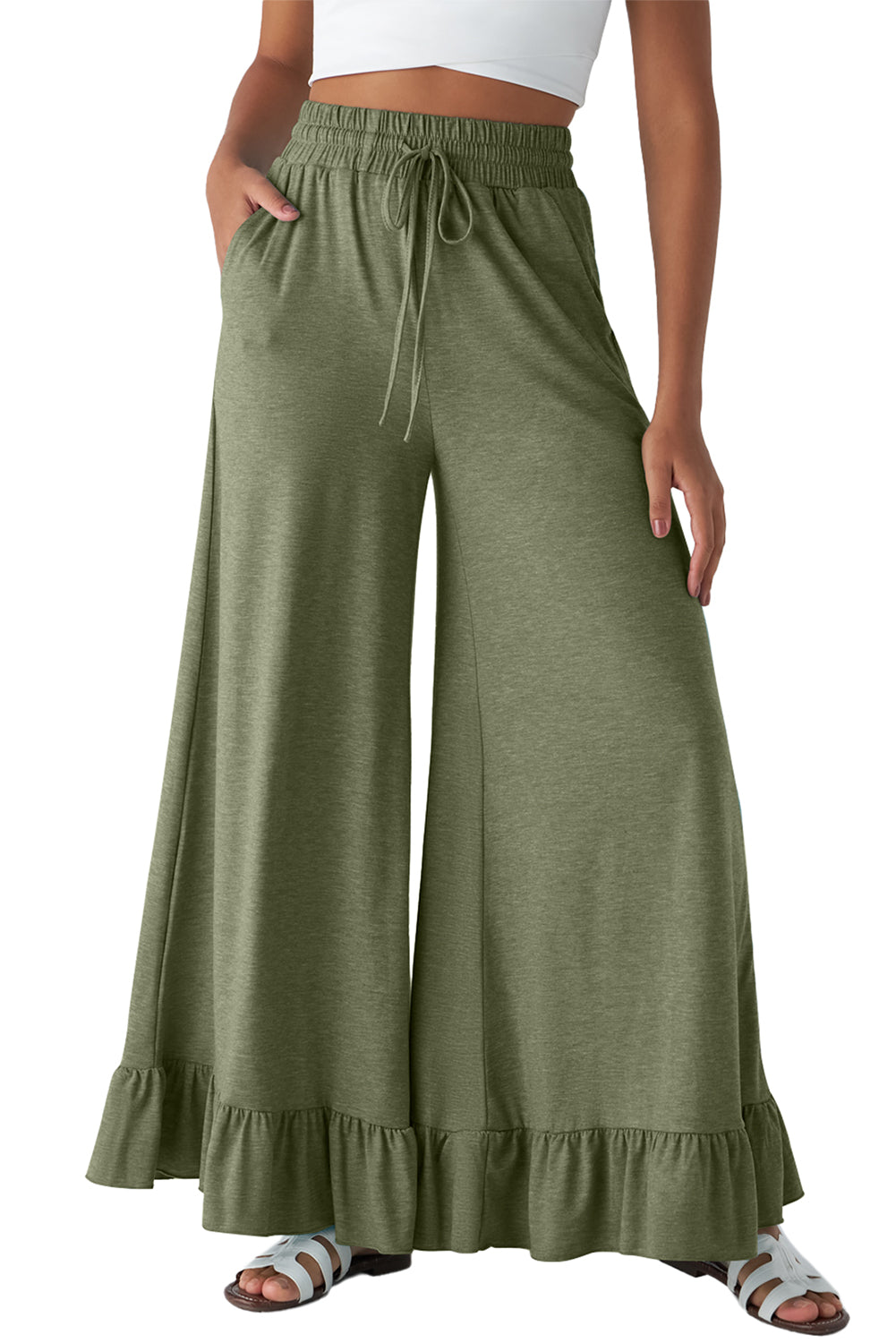 Dune Solid Color Ruffle Hem Wide Leg Pants 235396889f92c115