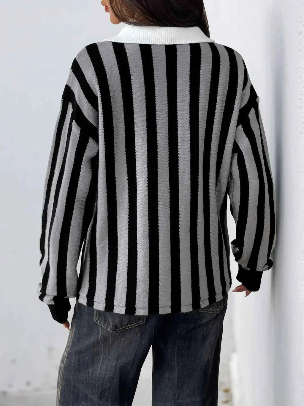 Striped Button Front Long Sleeve Sweater 235bed79710a4c1e9d9f2db09bfbf513-Max-Origin