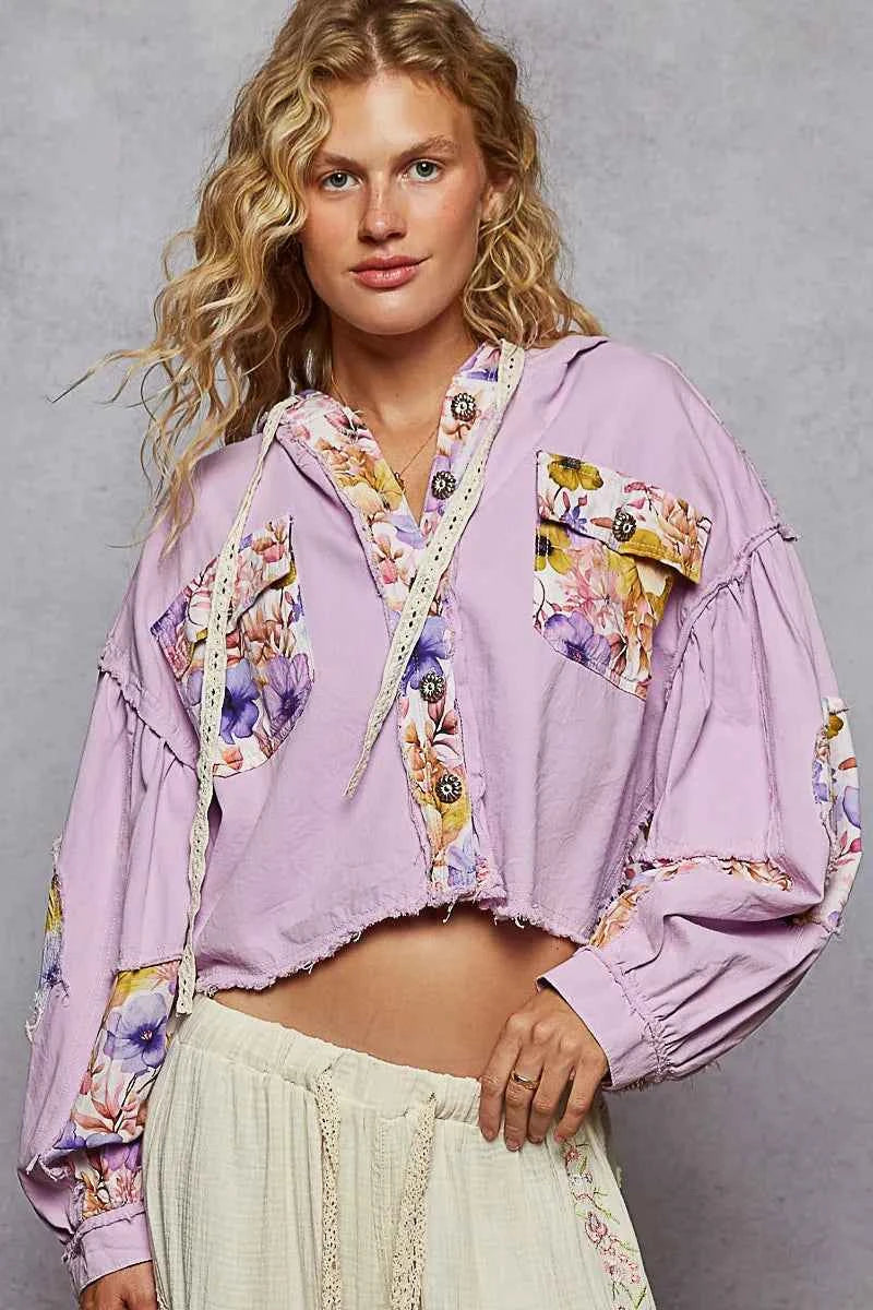 POL Raw Hem Floral Print Cropped Hooded Jacket Pink Purple 2364c0cc-e1b3-44b4-b69a-c6185088fbf5-Max-Origin