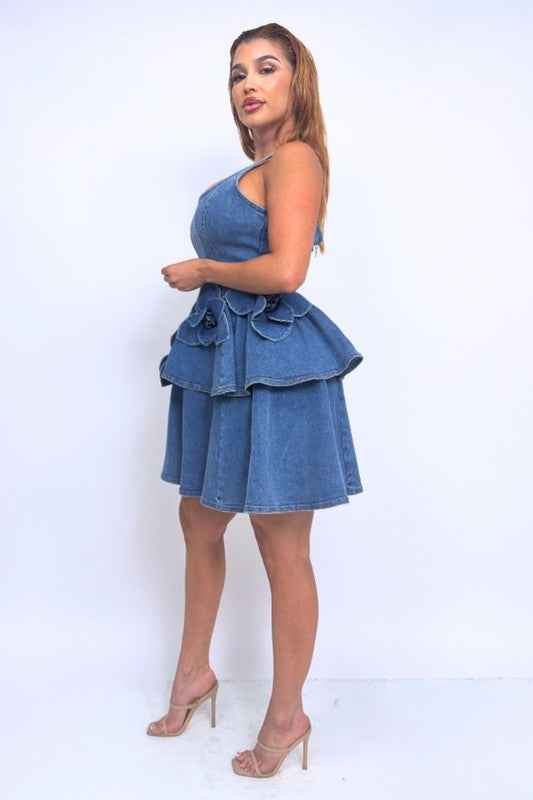 Denim Tiered Mini Dress with 3D Flower Detail 23726351_42c99546-b52f-4d82-9b66-a37383d9f8c7