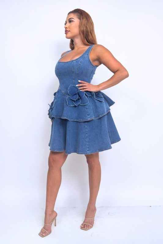 Denim Tiered Mini Dress with 3D Flower Detail 23726351_5d50ab21-bc9e-4792-9852-cb66b13ccdf5