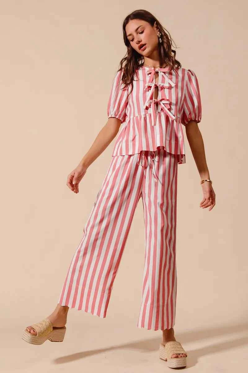 SO ME Front Tie Stripe Top With Puff Sleeves and Wide Leg Pants Set 237e79caa6cb44979645a806c2ae5cf2-Max-Origin