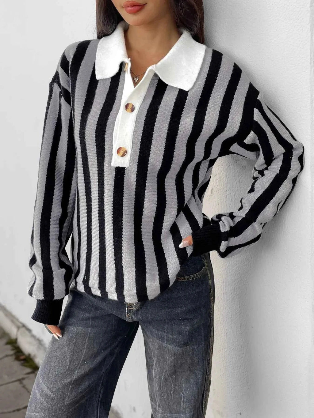 Striped Button Front Long Sleeve Sweater 2381a2a133bb4373849c7778c959ed13-Max-Origin