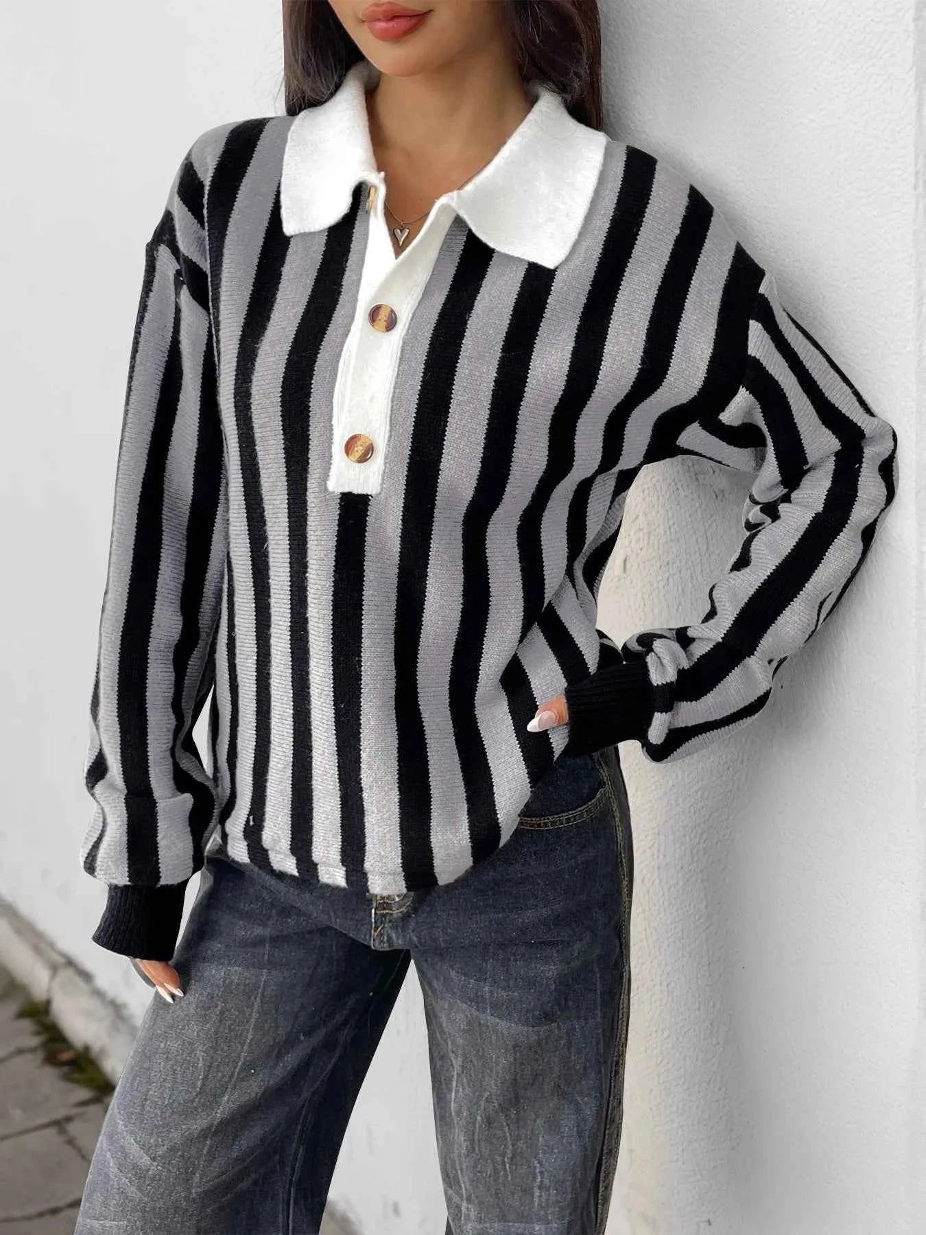 Striped Button Front Long Sleeve Sweater 2381a2a133bb4373849c7778c959ed13-Max-Origin