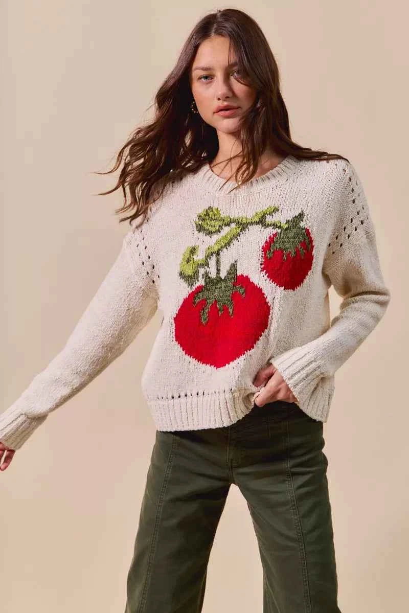 SO ME Vegetable Round Neck Long Sleeve Sweater 239f4c14f74c47dc9d3f6fd954fef96e-Max-Origin