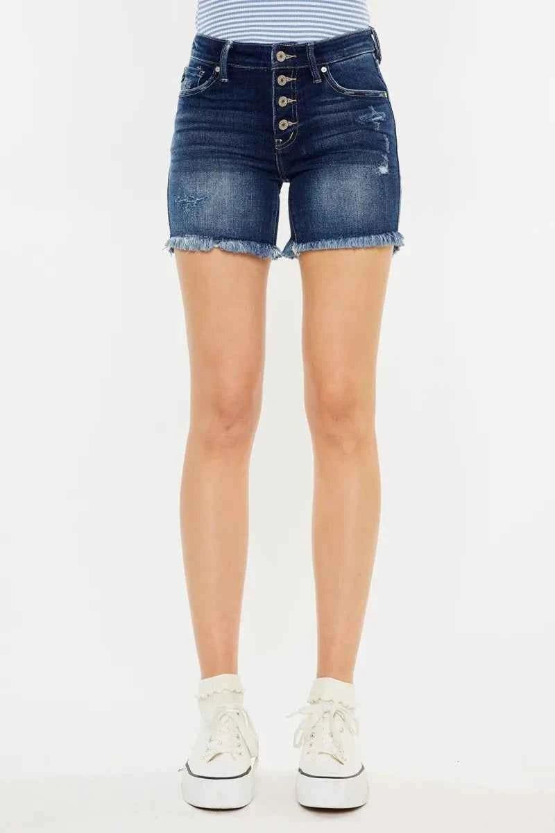 Kancan Mid Rise Button Fly Denim Shorts DARK 23b8c5eaba6542c18b47b020fe41e7ac-Max-Origin