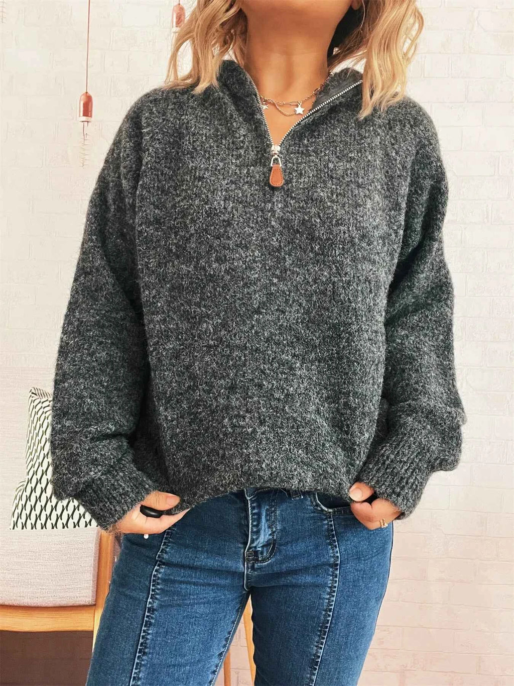 Quarter Zip Ribbed Hem Sweater 23ccee273f5348408808ccbf15a2eb5f-Max-Origin