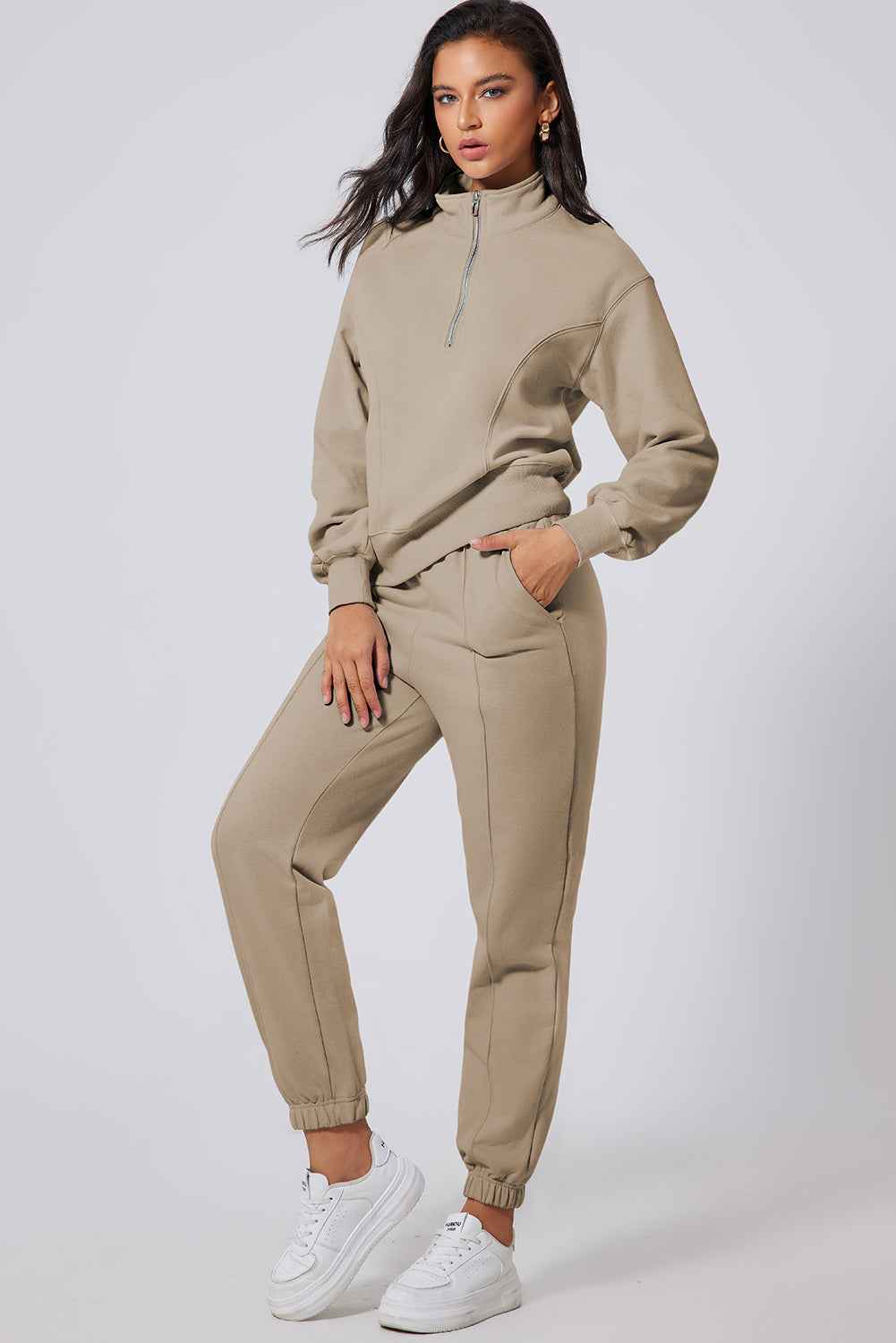 Parchment Half Zip up Pullover Active Top and Joggers Set 23ce260d6780630e