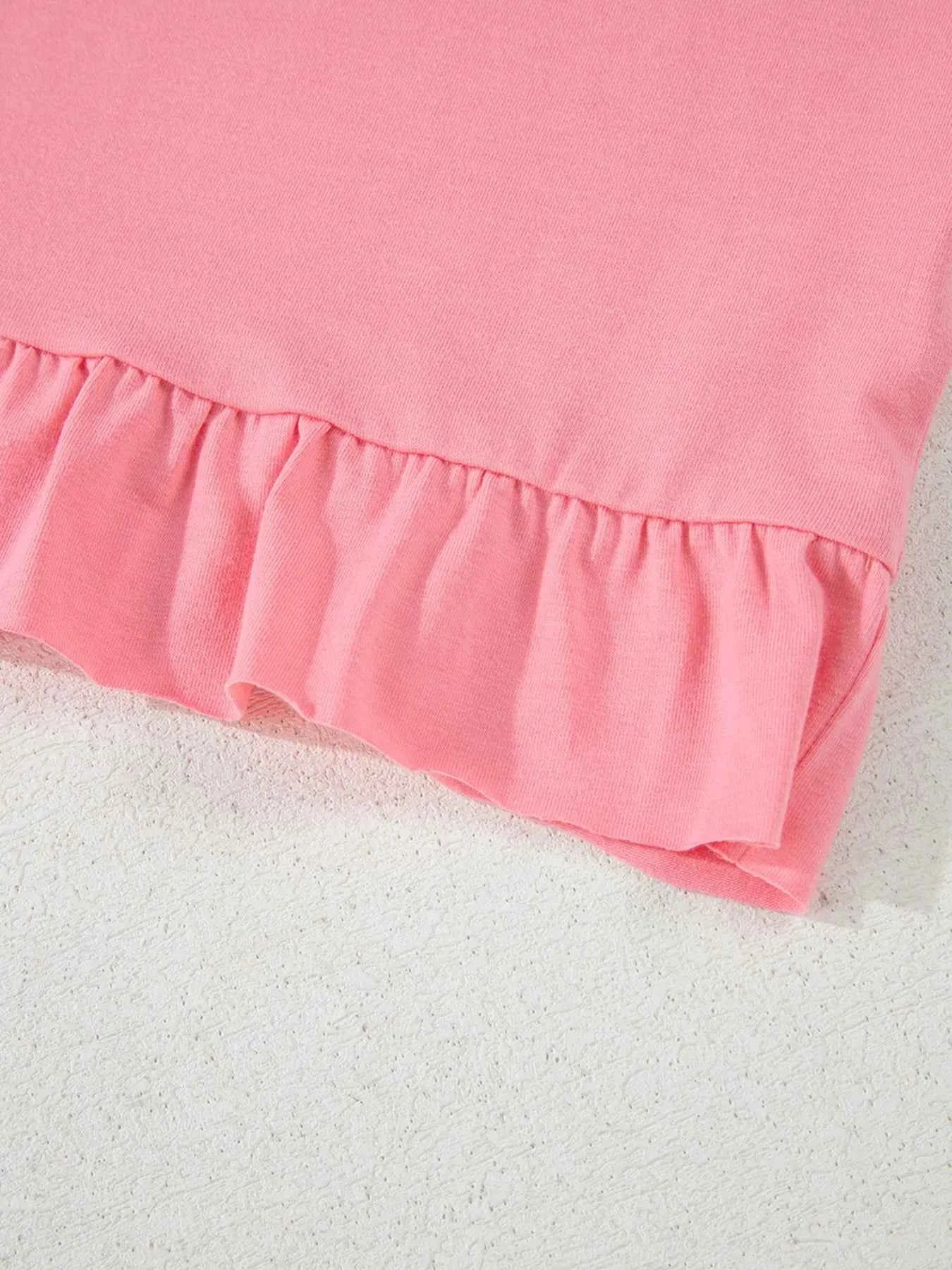 Ruffle Hem Round Neck Relaxed T-Shirt 23dbd2d8c9f845a581b05fc97c50db42-Max-Origin