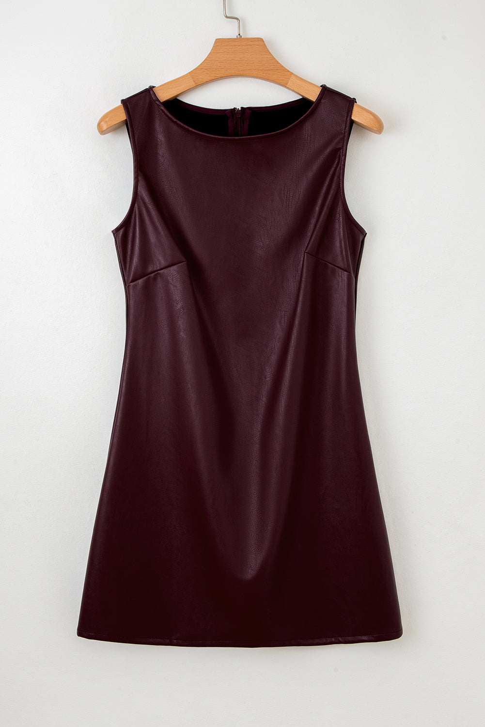 Coffee Faux Leather Sleeveless Round Neck Mini Dress 23e53b4f3830b334