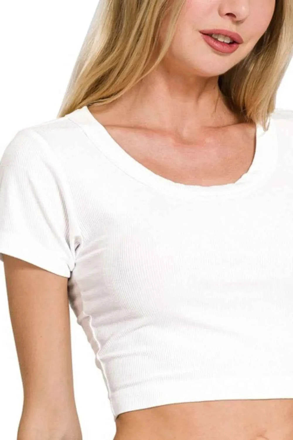 Zenana Ribbed Scoop Neck Crop Short Sleeve Top 240a9023-f7d9-4120-8c23-885ef40721e9-Max-Origin
