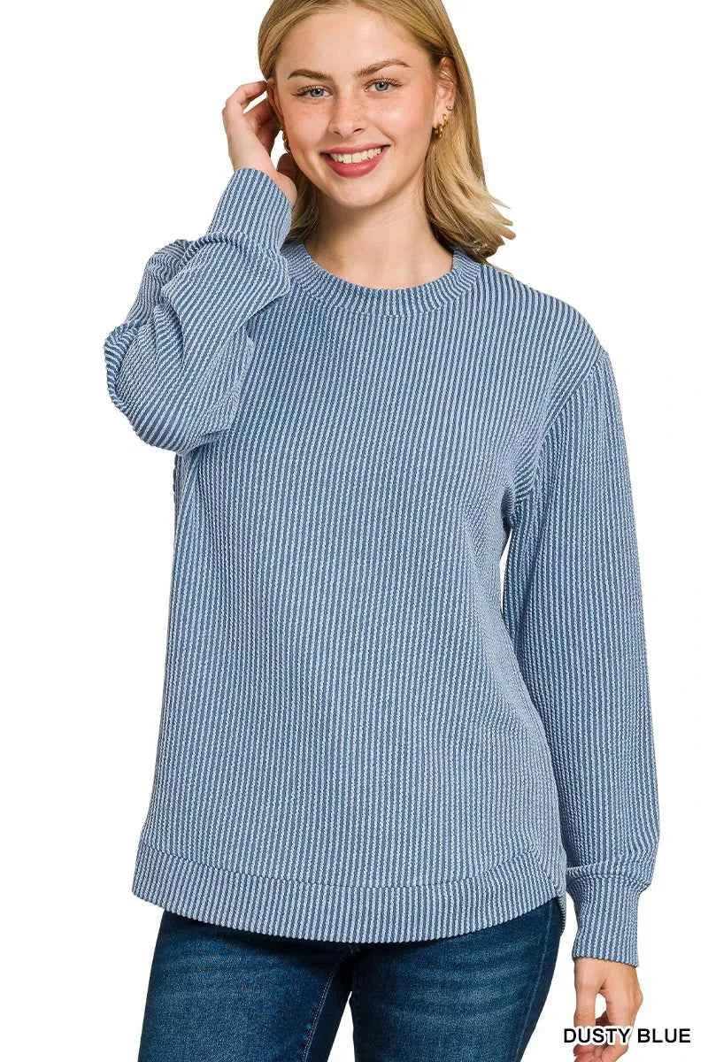 Zenana Full Size Raised Rib Round Neck Long Sleeve Top Plus Size DUSTY BLUE 240bf37b73054e24add59ca8c57da345-Max-Origin