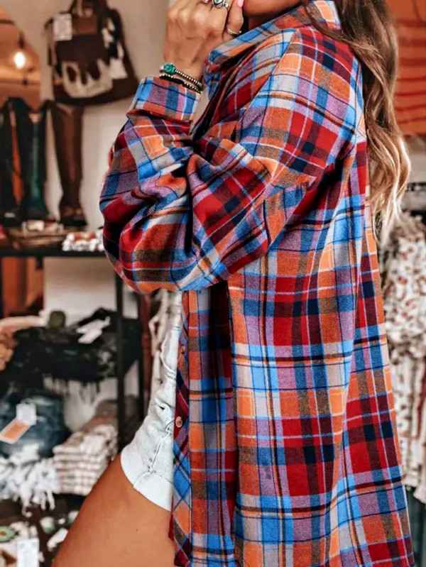 cotton Boho Red Mint Plaid Button Shirt Shacket 24159830_2b32f4bd-c32e-4599-986a-1e832aad4afc