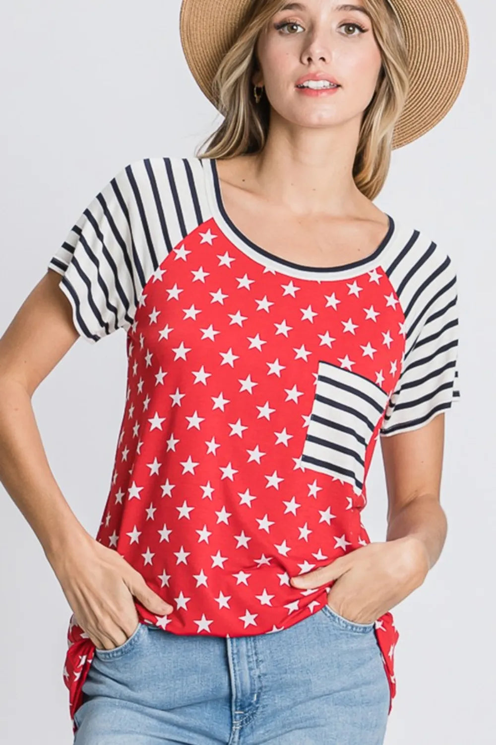 Heimish Full Size Star & Striped Round Neck Short Sleeve T-Shirt Plus Size Red 2415ab58-ed4c-4f8b-bc0d-46c1f5766266-Max