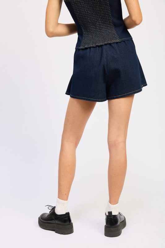 DENIM SKORT WITH ELASTIC WAISTBAND 24174714_6e0e88e2-391a-4eac-a529-28387f17c034