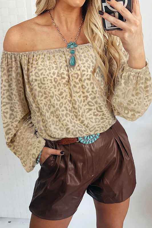 Women Leopard Velvet Burnout Off Shoulder Blouse Brown 24264473_2f739025-9e21-4b53-b3bf-f532ac6d8b7a
