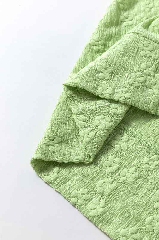 Solid Color Textured Side Split Crew Neck Blouse 24264704_f924c032-f297-441f-903d-49a60d43de40