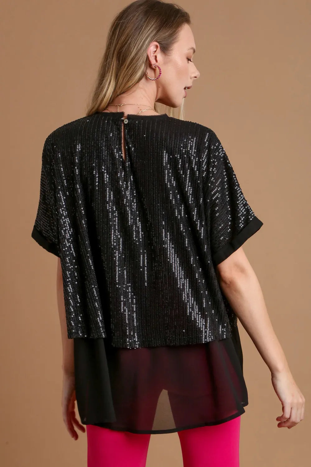 Umgee Sequin Half Sleeve Layered Blouse 242e74aa-4ed2-47bc-83c1-96b67287c3de-Max