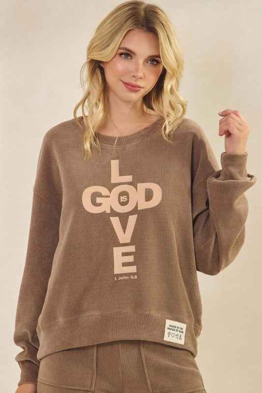 Women's God Is Love Corduroy Graphic Sweatshirt Khaki XL 24350862_80946f76-816c-4188-ae3f-eeeedbdcebdc