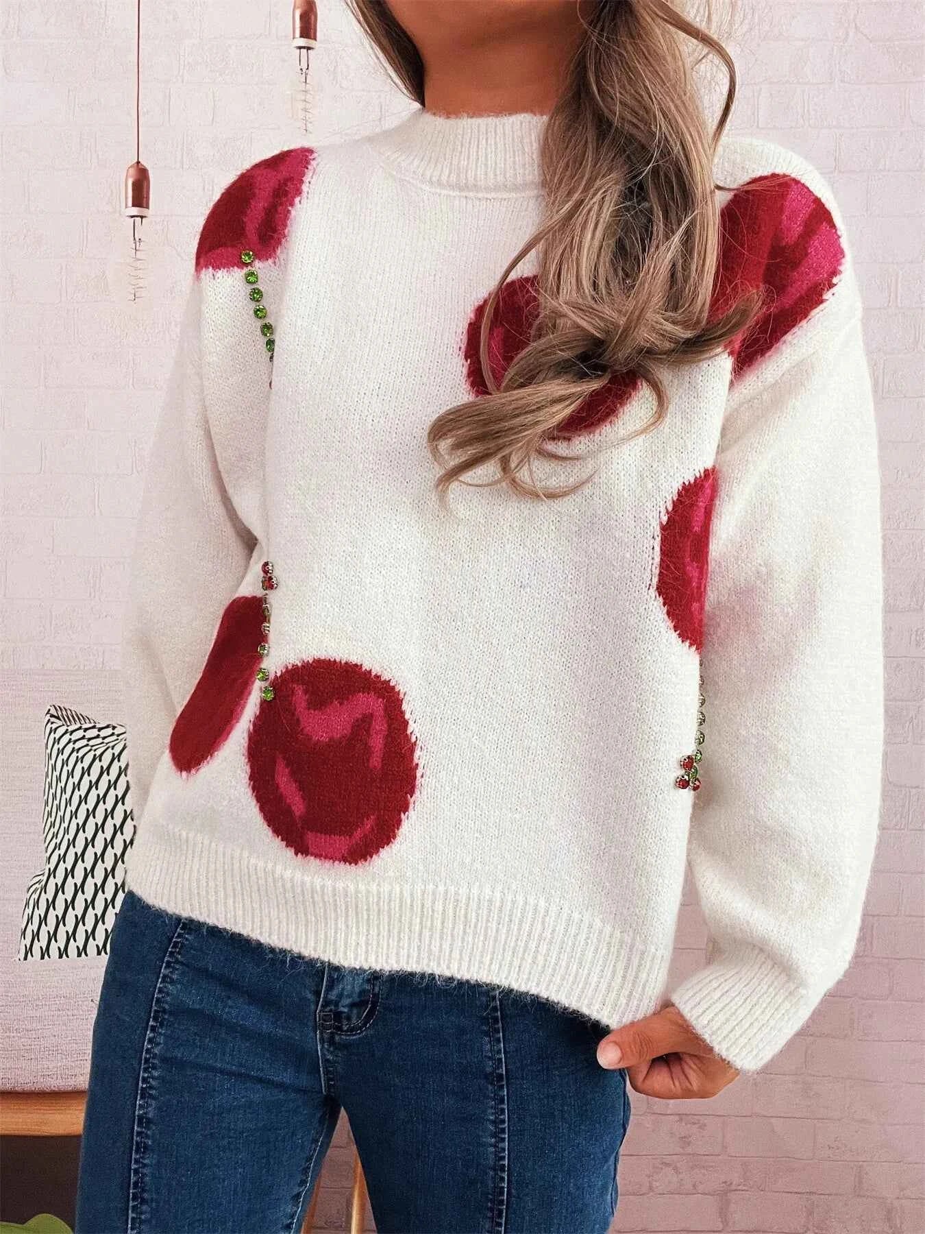 Contrast Cherry Round Neck Sweater 2458b06af2b74796bfc0c0b7c47762b8-Max-Origin