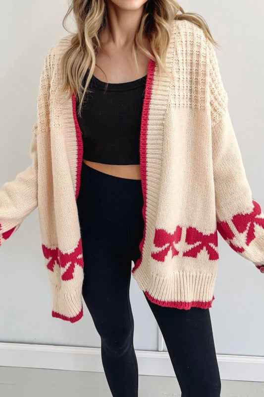 Bow Textured Open-Front Cardigan Apricot 245a81f8-6986-4c93-9843-fa145ef88fdd