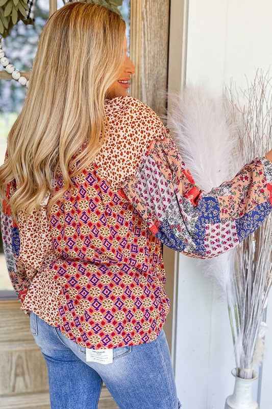 Floral Printed Long Sleeve Tied V Neck Blouse 24705116_e61d8820-3b73-4581-a33f-7378e00b8e4a