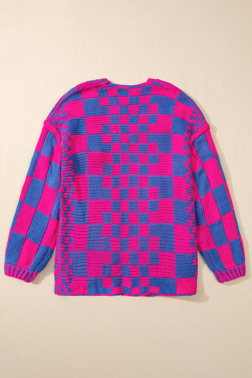 Dark Grey Colorblock Checked Loose Fit Open Front Knitted Cardigan 2472d4c94ac0adc4