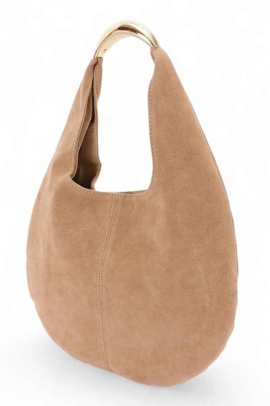 Faux Suede Structured Hobo Bag