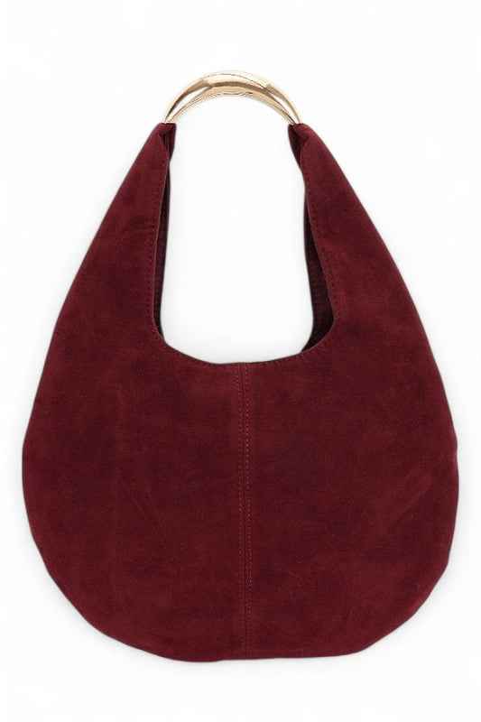 Faux Suede Structured Hobo Bag