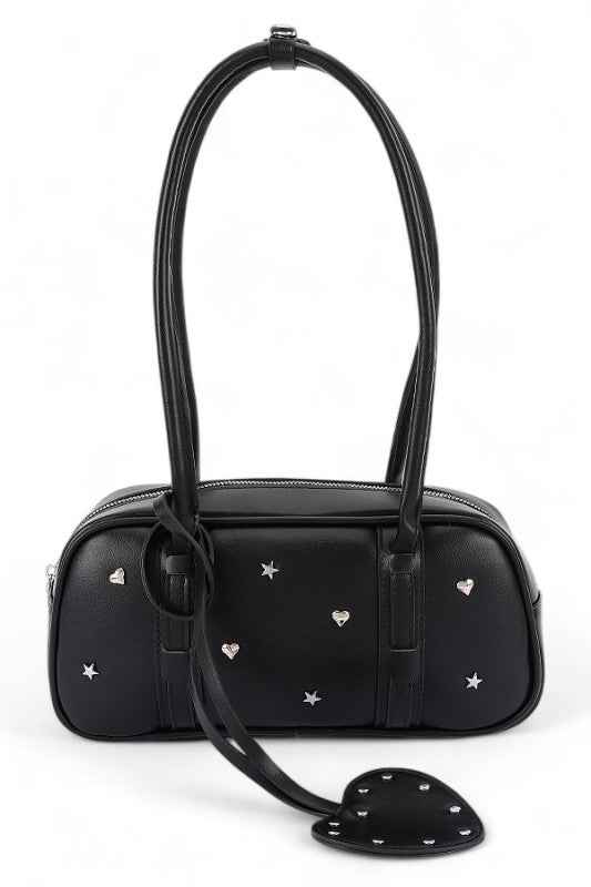 Star And Heart Studded Boxy Shoulder Bag