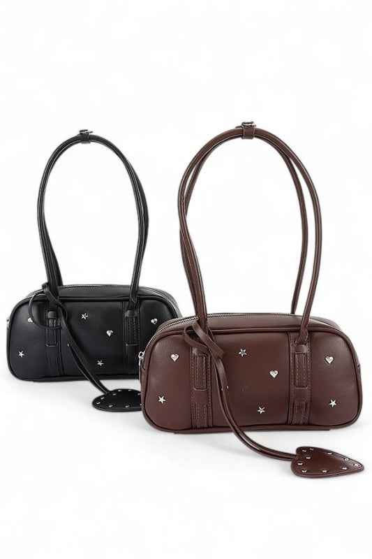 Star And Heart Studded Boxy Shoulder Bag