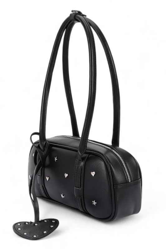 Star And Heart Studded Boxy Shoulder Bag