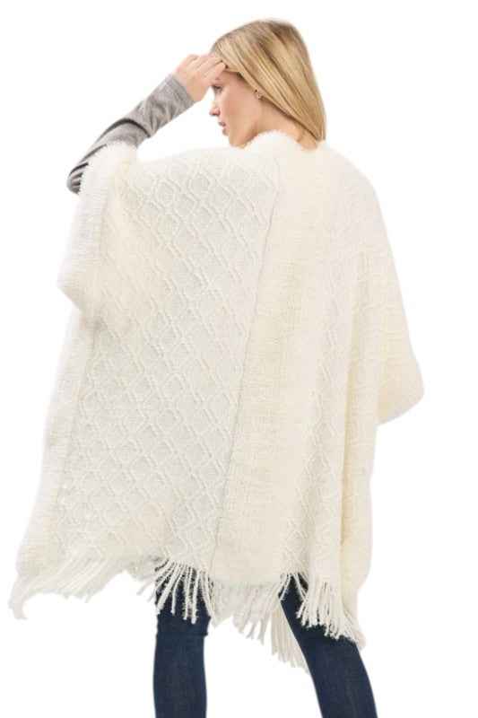 Soft Cozy Boucle Knit Fringe Shawl Scarf