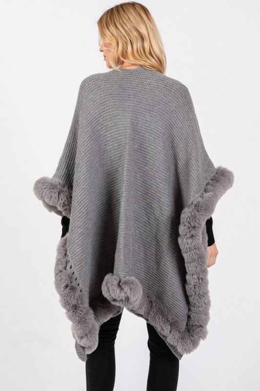 Faux Fur Trim Winter Cape Cardigan