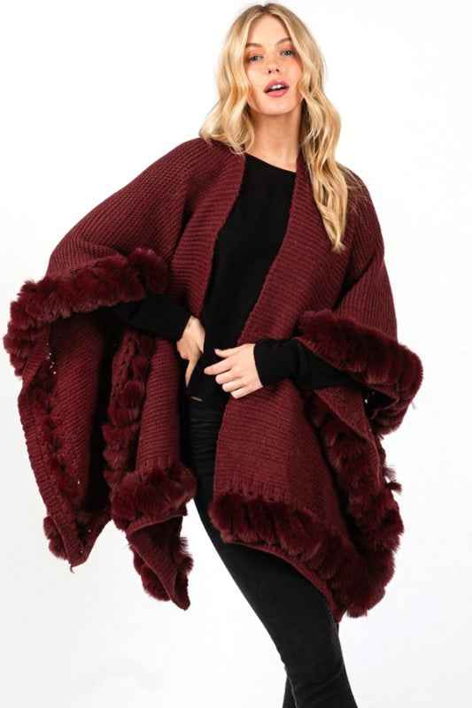 Faux Fur Trim Winter Cape Cardigan Burgundy O S 24773030_1ece3da6-70d0-43f2-af60-1e9cf85525c8