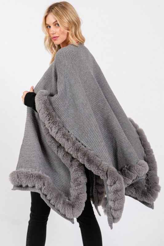 Faux Fur Trim Winter Cape Cardigan