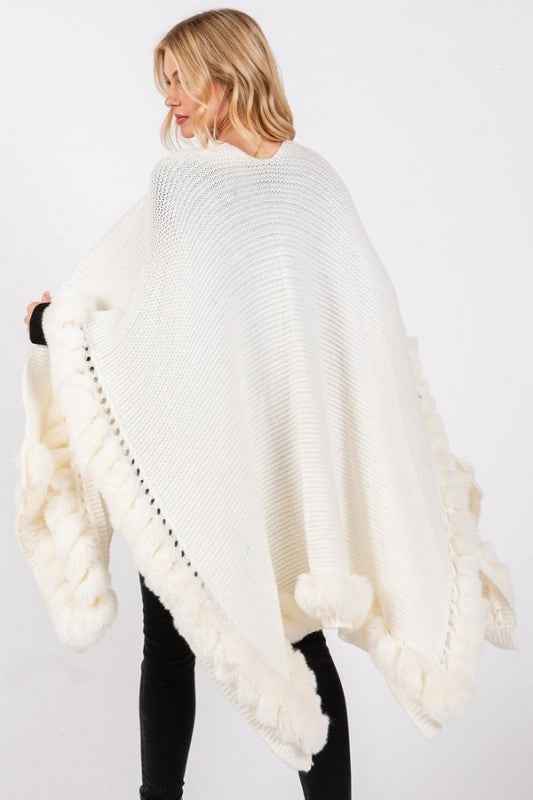 Faux Fur Trim Winter Cape Cardigan