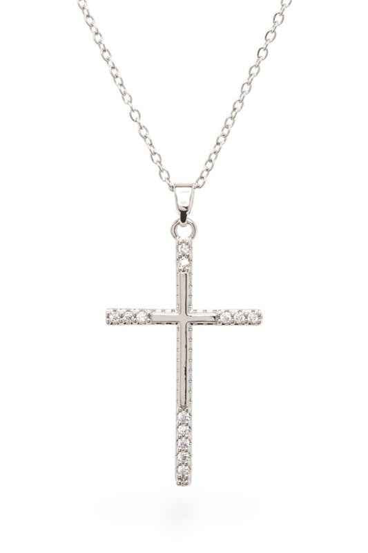 Cubic Zirconia Cross Pendant Necklace Rhodium O S 24776394_82bdc16e-5fe0-4f72-9360-c63b7a042a66