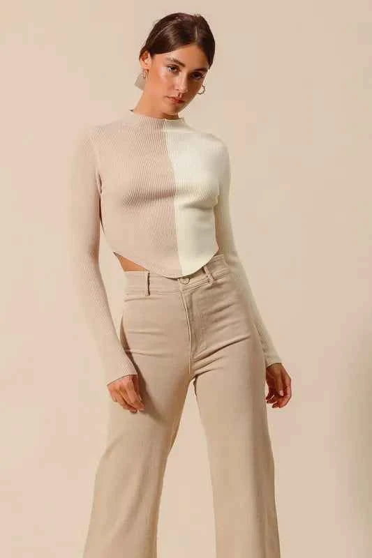 SO ME Color Block Fitted Crop Sweater Top 24a4250b363246c4bfa27f1a75750a81-Max-Origin