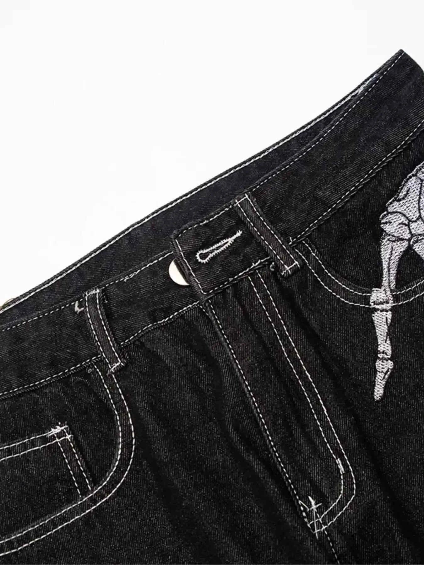 Men's Skeleton Embroidered Straight Leg Jeans 24b25ec8d2b6449eb23955da47994449-Max-Origin