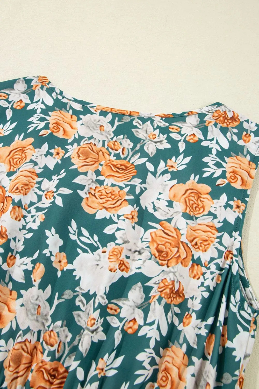 Floral Print Trimmed V Neck Tie Waist Sleeveless Dress 24b2a0fb-a19c-4ea2-8a87-6885d1699cdc-Max-Origin