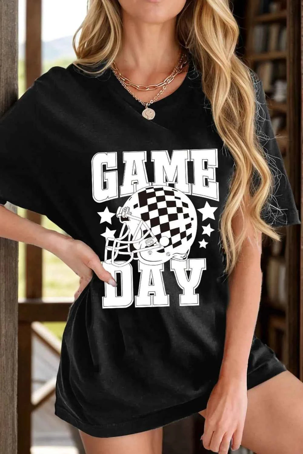 GAME DAY Round Neck Short Sleeve T-Shirt Black 24bd909d-8494-4272-9660-8c54b1276f66-Max