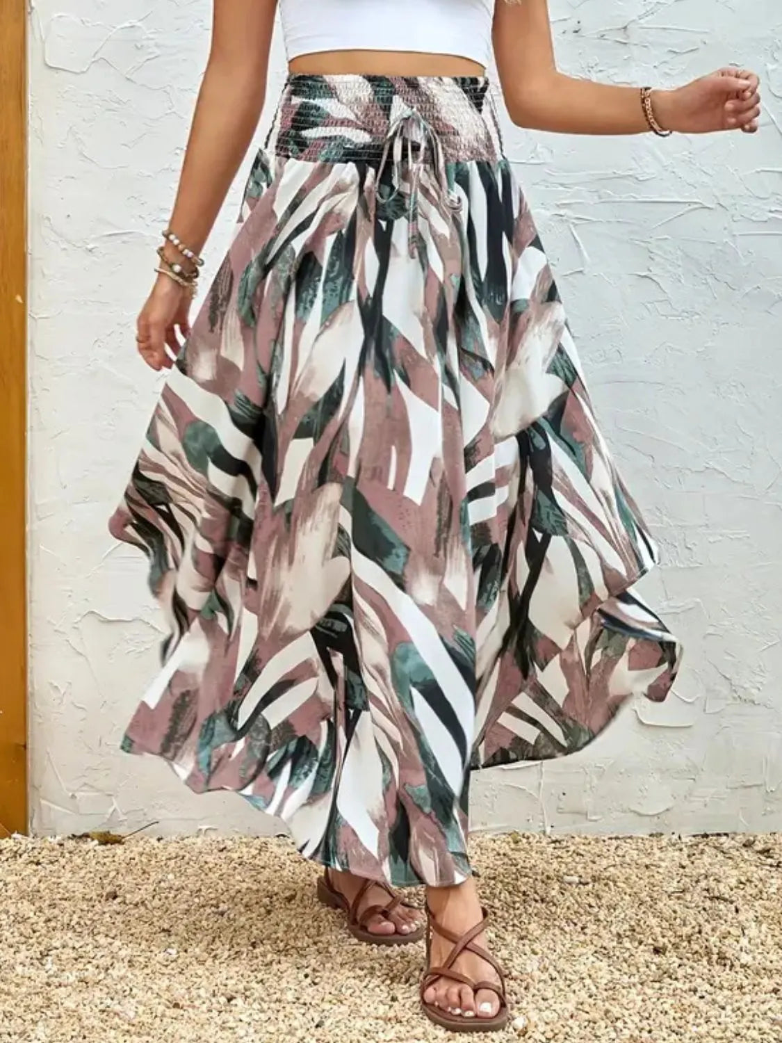 Asymmetrical Smocked Printed Skirt 24c14f7a-5112-4d84-9040-171b20b55395-Max-Origin