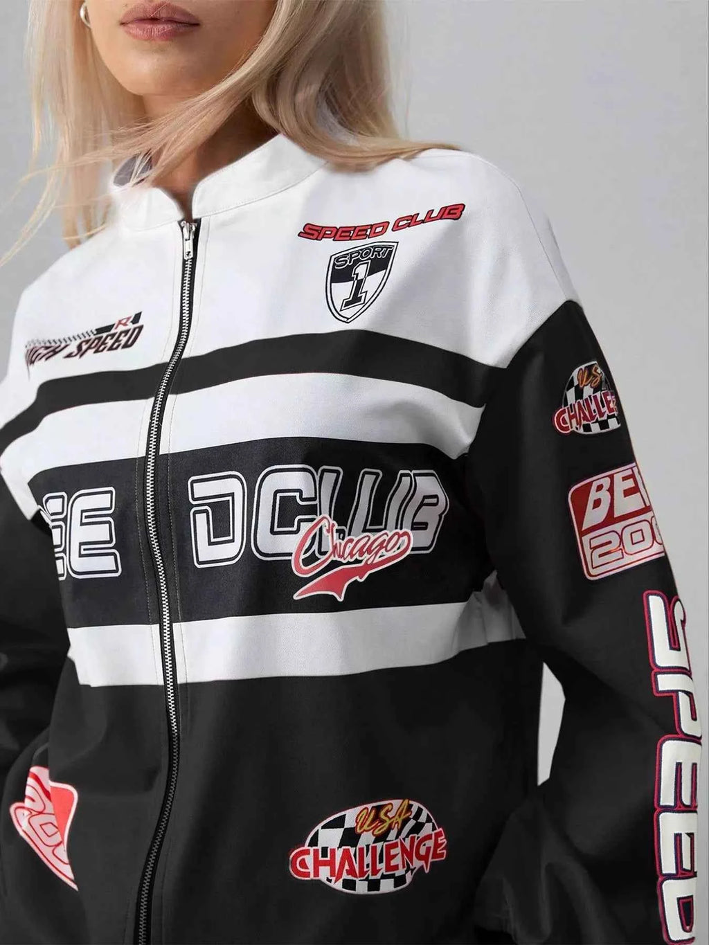 Letter Zip Up Dropped Shoulder Jacket 24d4a2f8-4a09-4863-900e-937b5e380ab4-Max-Origin