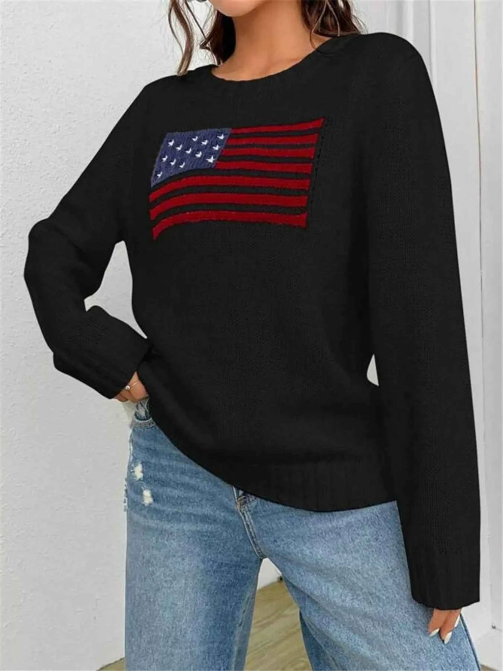 US Flag Round Neck Long Sleeve Sweater 25241d05faed4aff92b971bf9e93ca89-Max-Origin